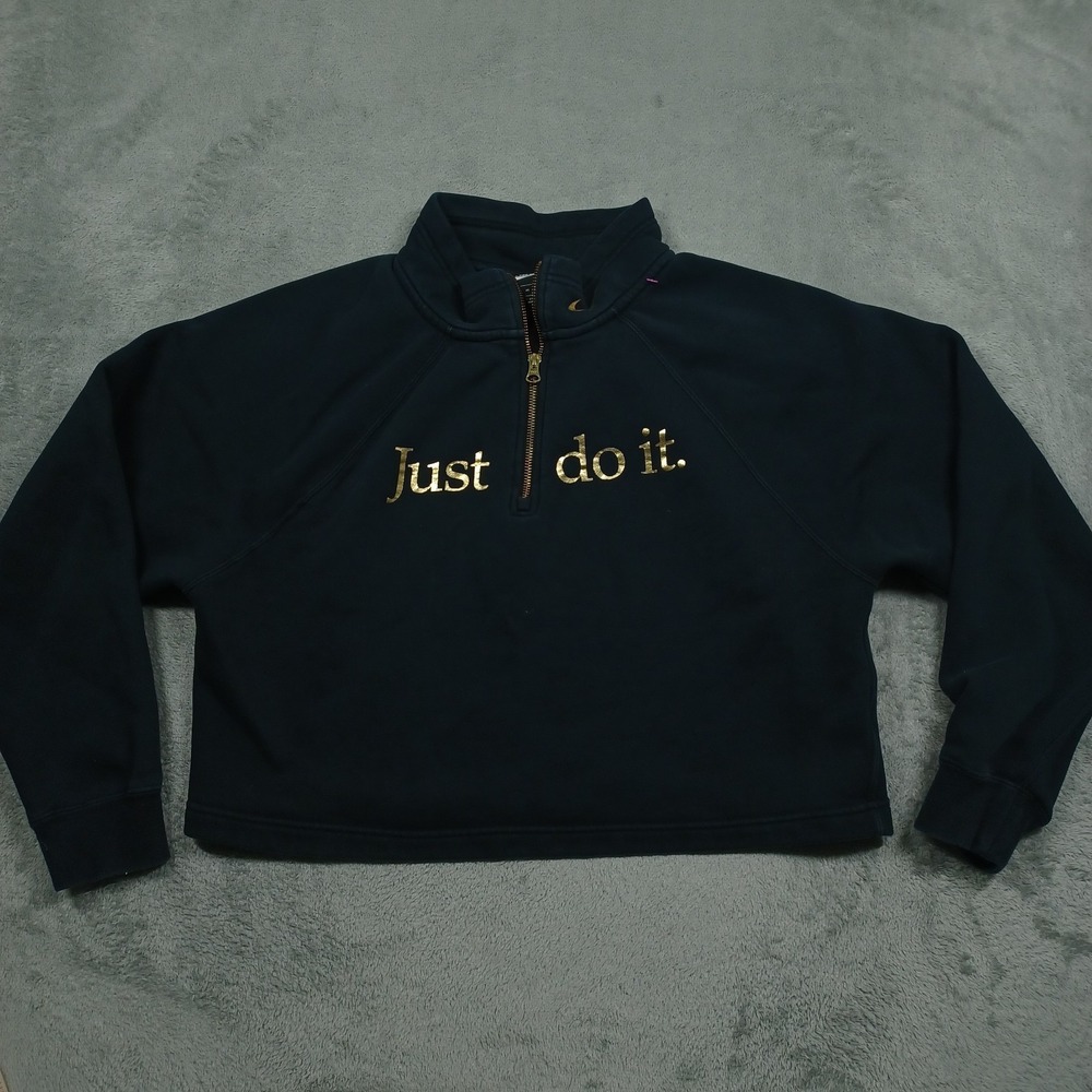 Nike Sweater Womens Medium Black 1/2 Zip Pullover‎ Cropped Casual